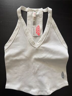 Free People White Ribbed V-Neck Racerback Crop Top